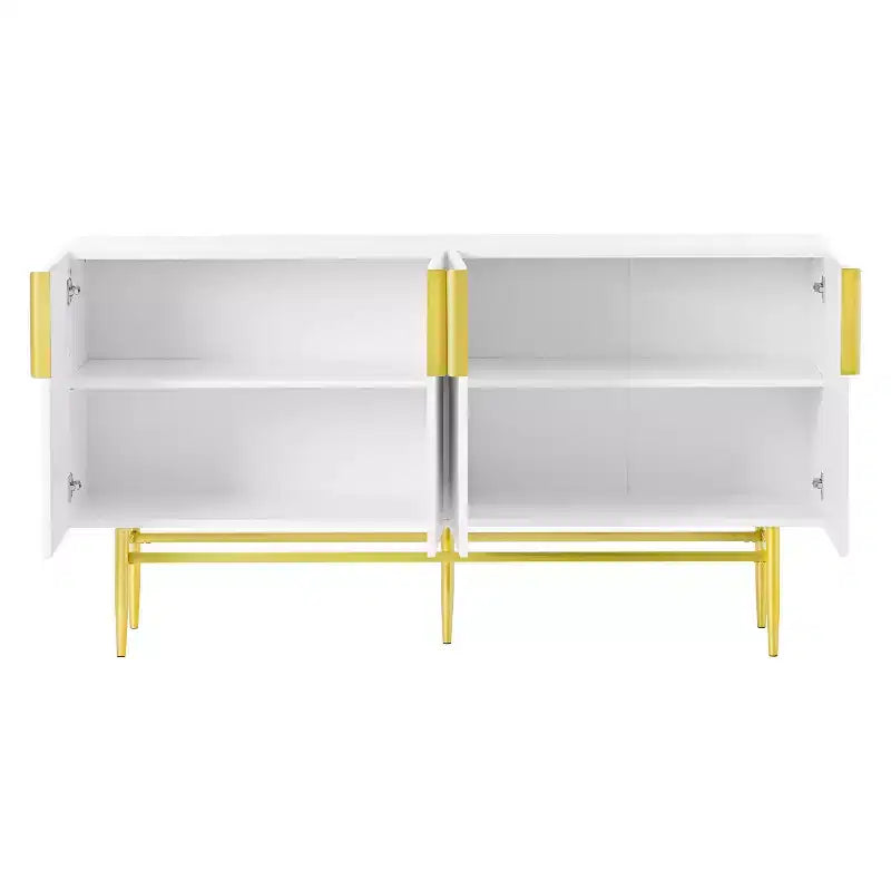 Hostack 4-Door Sideboard Cabinet with Gold Metal Handles and Elegant Storage for Dining and Living Room, White