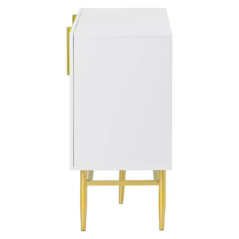 Hostack 4-Door Sideboard Cabinet with Gold Metal Handles and Elegant Storage for Dining and Living Room, White