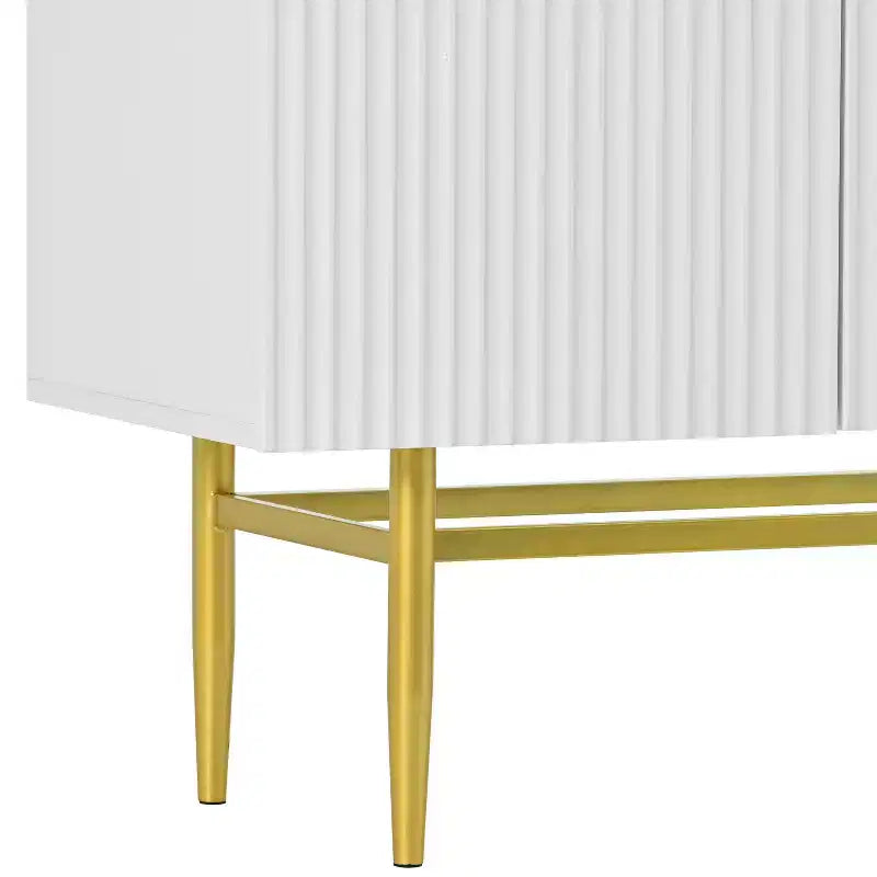 Hostack 4-Door Sideboard Cabinet with Gold Metal Handles and Elegant Storage for Dining and Living Room, White