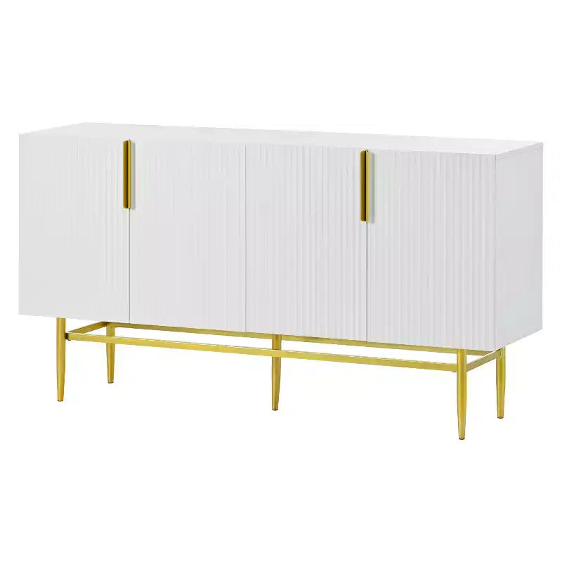Hostack 4-Door Sideboard Cabinet with Gold Metal Handles and Elegant Storage for Dining and Living Room, White