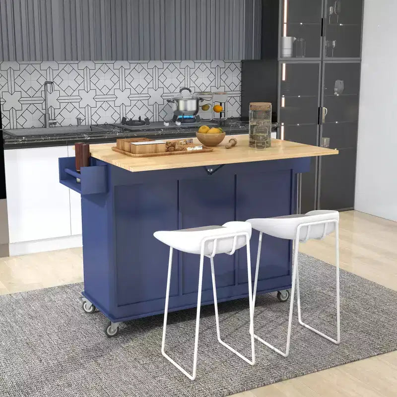 Rolling Mobile Kitchen Island with Solid Wood Top and Locking Wheels,Storage Cabinet and Drop Leaf Breakfast Bar, Spice Rack, Towel Rack & Drawer