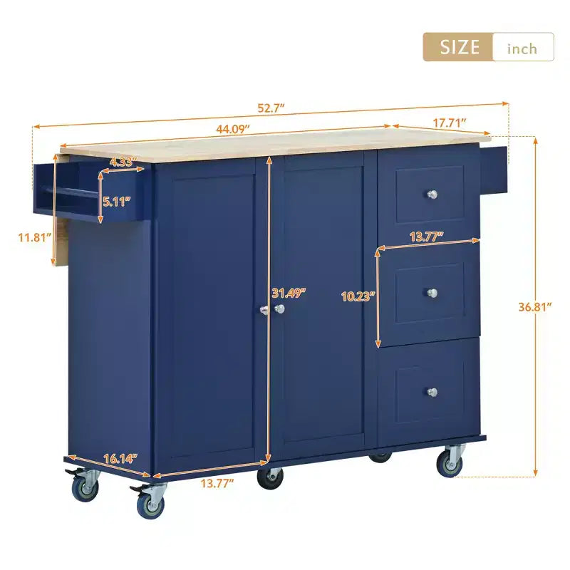 Rolling Mobile Kitchen Island with Solid Wood Top and Locking Wheels,Storage Cabinet and Drop Leaf Breakfast Bar, Spice Rack, Towel Rack & Drawer