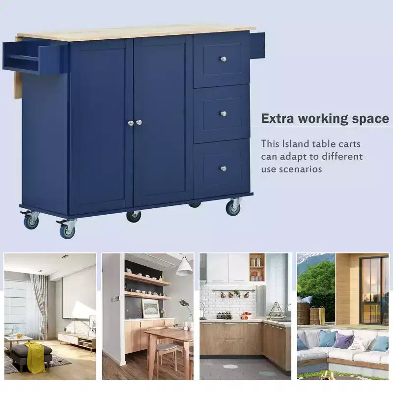 Rolling Mobile Kitchen Island with Solid Wood Top and Locking Wheels,Storage Cabinet and Drop Leaf Breakfast Bar, Spice Rack, Towel Rack & Drawer