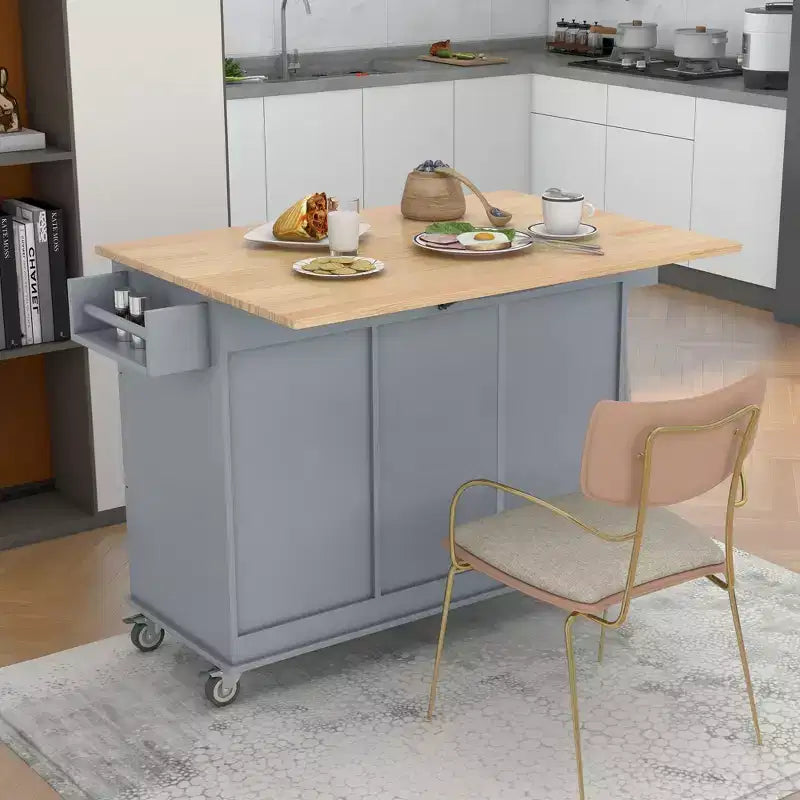 Rolling Mobile Kitchen Island with Solid Wood Top and Locking Wheels,Storage Cabinet and Drop Leaf Breakfast Bar, Spice Rack, Towel Rack & Drawer