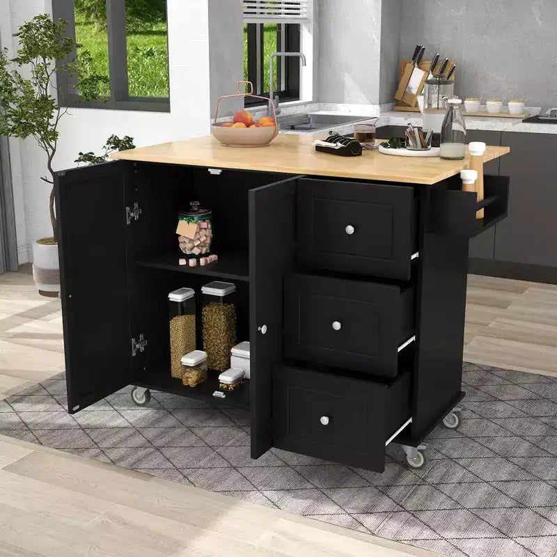 Rolling Mobile Kitchen Island with Solid Wood Top and Locking Wheels,Storage Cabinet and Drop Leaf Breakfast Bar, Spice Rack, Towel Rack & Drawer