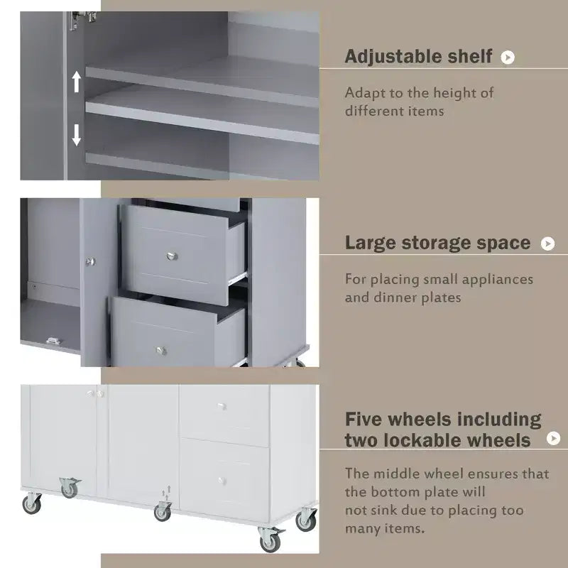 Rolling Mobile Kitchen Island with Solid Wood Top and Locking Wheels,Storage Cabinet and Drop Leaf Breakfast Bar, Spice Rack, Towel Rack & Drawer