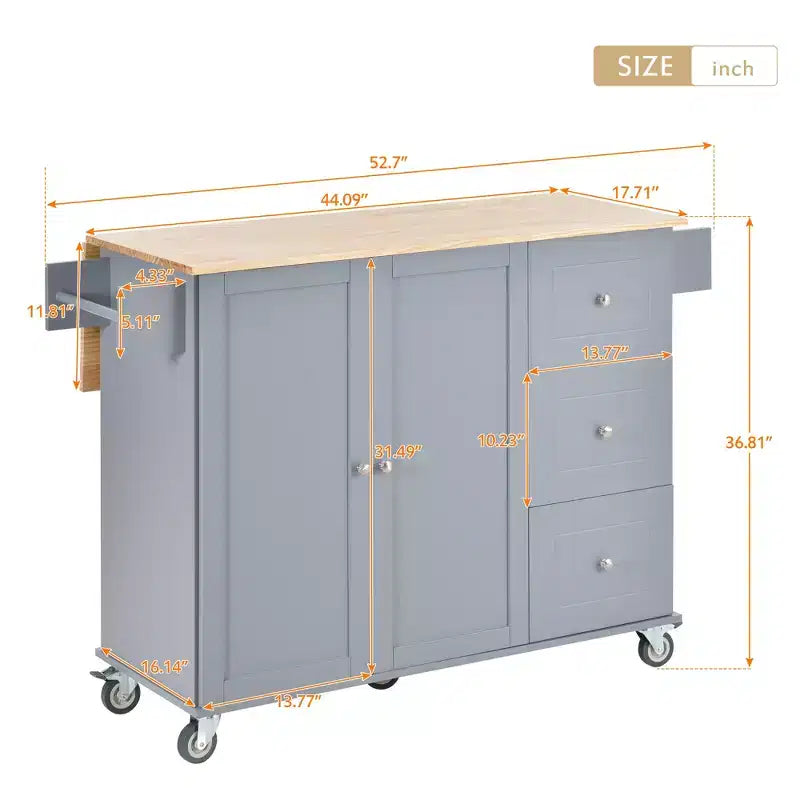 Rolling Mobile Kitchen Island with Solid Wood Top and Locking Wheels,Storage Cabinet and Drop Leaf Breakfast Bar, Spice Rack, Towel Rack & Drawer