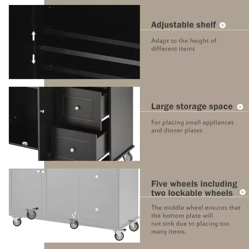 Rolling Mobile Kitchen Island with Solid Wood Top and Locking Wheels,Storage Cabinet and Drop Leaf Breakfast Bar, Spice Rack, Towel Rack & Drawer