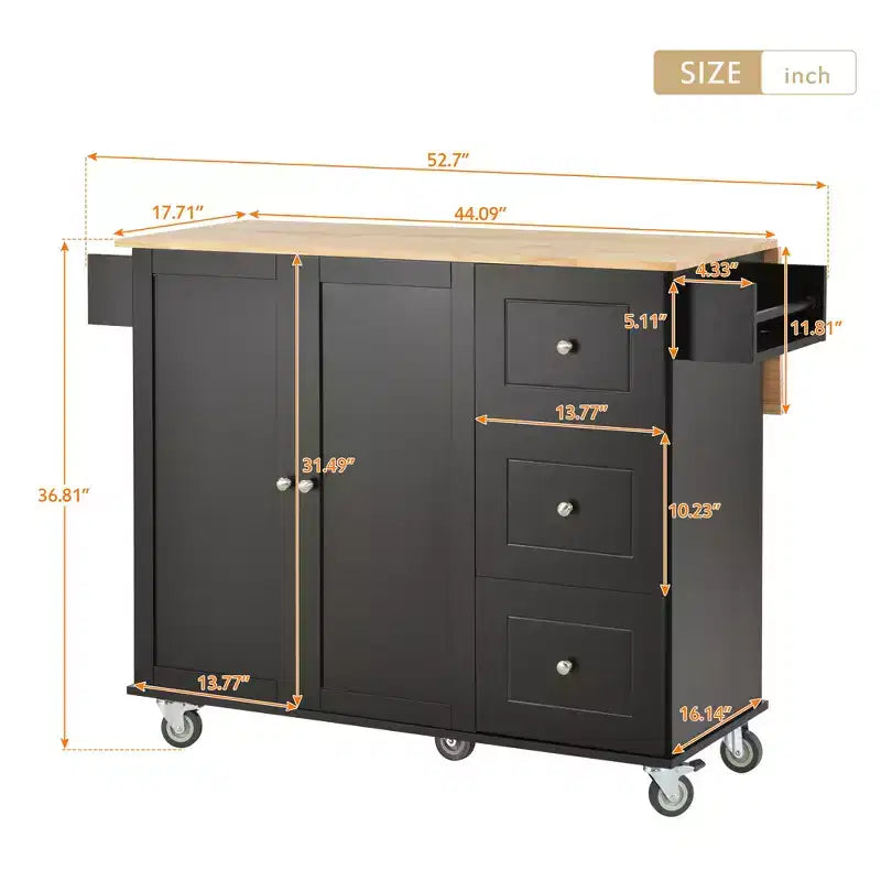 Rolling Mobile Kitchen Island with Solid Wood Top and Locking Wheels,Storage Cabinet and Drop Leaf Breakfast Bar, Spice Rack, Towel Rack & Drawer