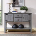 GustoWave 48'' Entry Table with 2 Drawers and Cabinets, Farmhouse Sofa Table, Solid Wood Sofa Table with Shelves, Gray