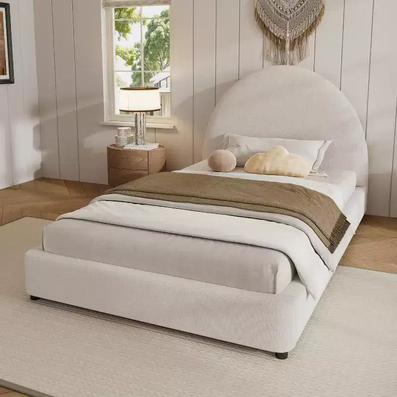 Christopher Knight Home Saria Modern Boucle Upholstered Bed with Half-Round Curved Headboard