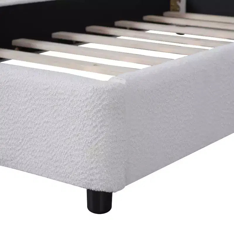 Christopher Knight Home Saria Modern Boucle Upholstered Bed with Half-Round Curved Headboard
