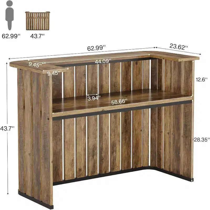 Lantine 63-Inch Home Bar Unit, 2-Tier Farmhouse Liquor Bar Table with Storage Shelves, Wine Bar Cabinet Mini Bar Table for Home Pub, Bistro