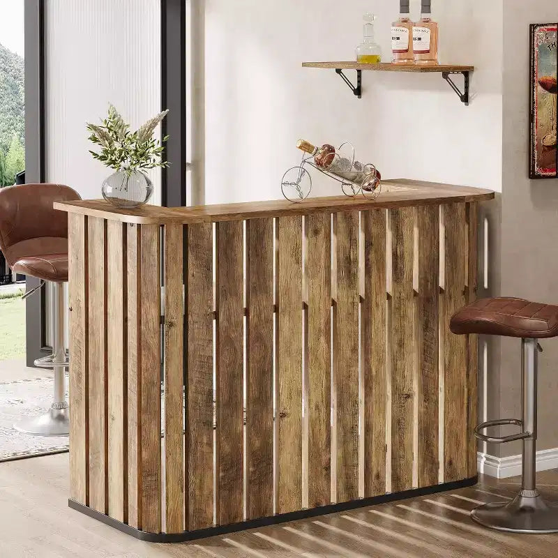 Lantine 63-Inch Home Bar Unit, 2-Tier Farmhouse Liquor Bar Table with Storage Shelves, Wine Bar Cabinet Mini Bar Table for Home Pub, Bistro