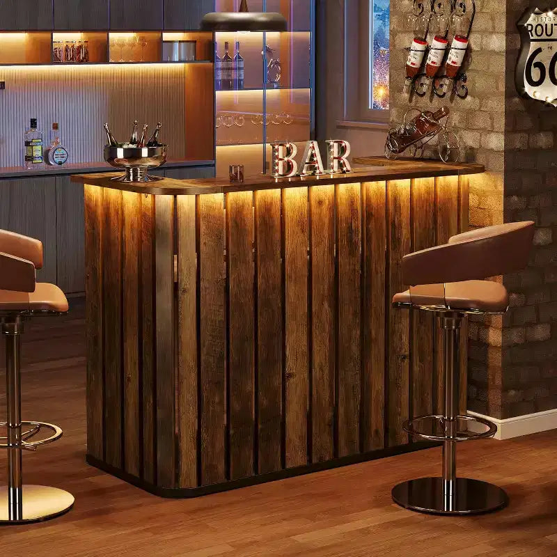 Lantine 63-Inch Home Bar Unit, 2-Tier Farmhouse Liquor Bar Table with Storage Shelves, Wine Bar Cabinet Mini Bar Table for Home Pub, Bistro