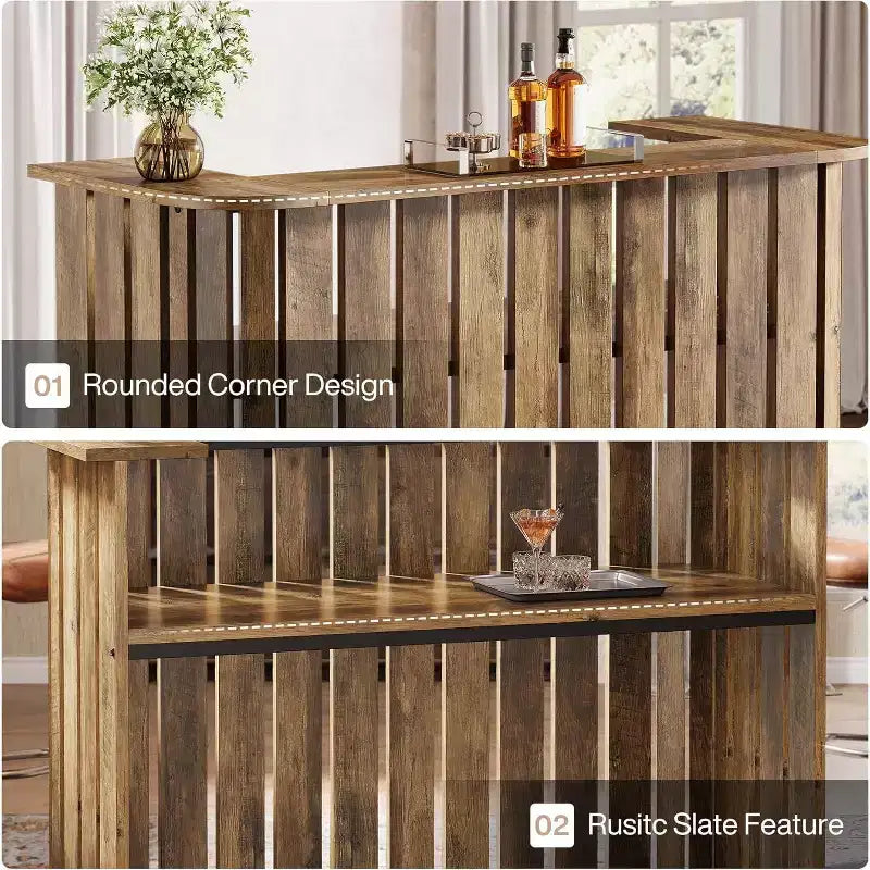 Lantine 63-Inch Home Bar Unit, 2-Tier Farmhouse Liquor Bar Table with Storage Shelves, Wine Bar Cabinet Mini Bar Table for Home Pub, Bistro