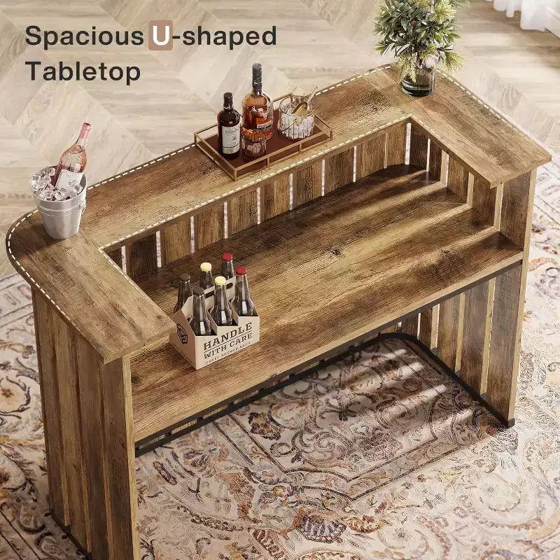 Lantine 63-Inch Home Bar Unit, 2-Tier Farmhouse Liquor Bar Table with Storage Shelves, Wine Bar Cabinet Mini Bar Table for Home Pub, Bistro