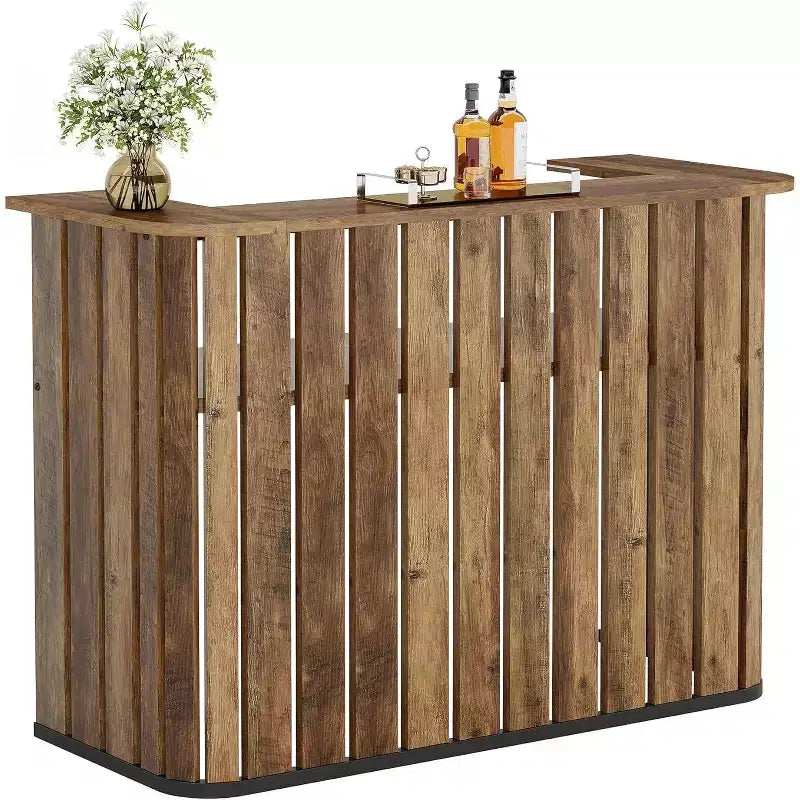 Lantine 63-Inch Home Bar Unit, 2-Tier Farmhouse Liquor Bar Table with Storage Shelves, Wine Bar Cabinet Mini Bar Table for Home Pub, Bistro
