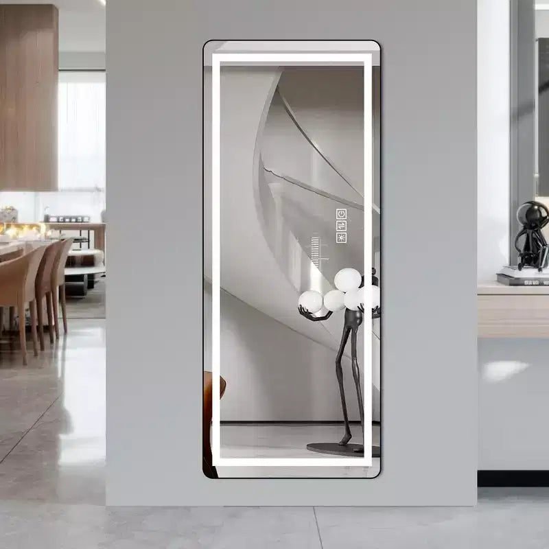 Whisen Full-Length Dressing Mirror with 3-Color Dimmable Light and Aluminum Frame, Wall Mount or Floor Bracket Standing, 21x64 - Black