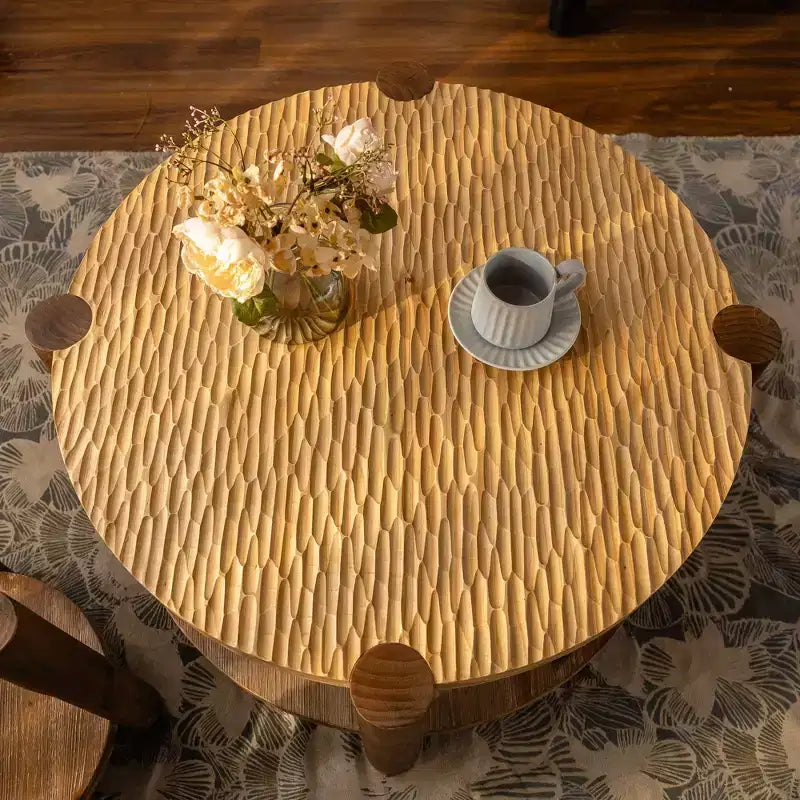 CLIHOME Mid Century Round Coffee Table with Solid Wood for Living Room, 2-Tier Round Coffee Table with Storage Shelf