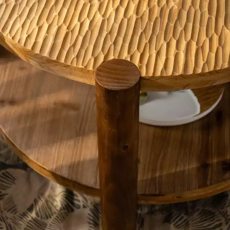 CLIHOME Mid Century Round Coffee Table with Solid Wood for Living Room, 2-Tier Round Coffee Table with Storage Shelf