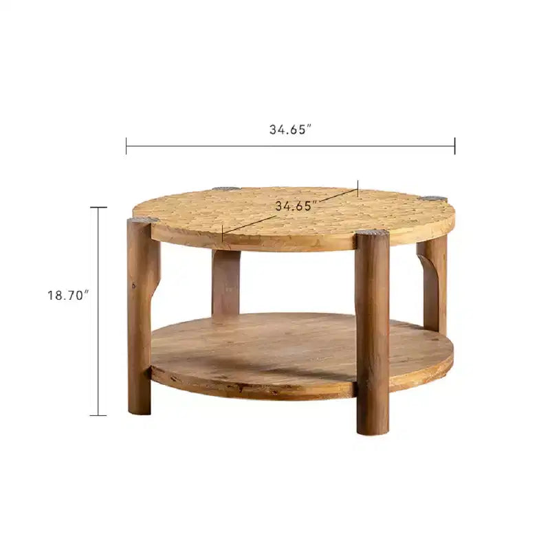 CLIHOME Mid Century Round Coffee Table with Solid Wood for Living Room, 2-Tier Round Coffee Table with Storage Shelf