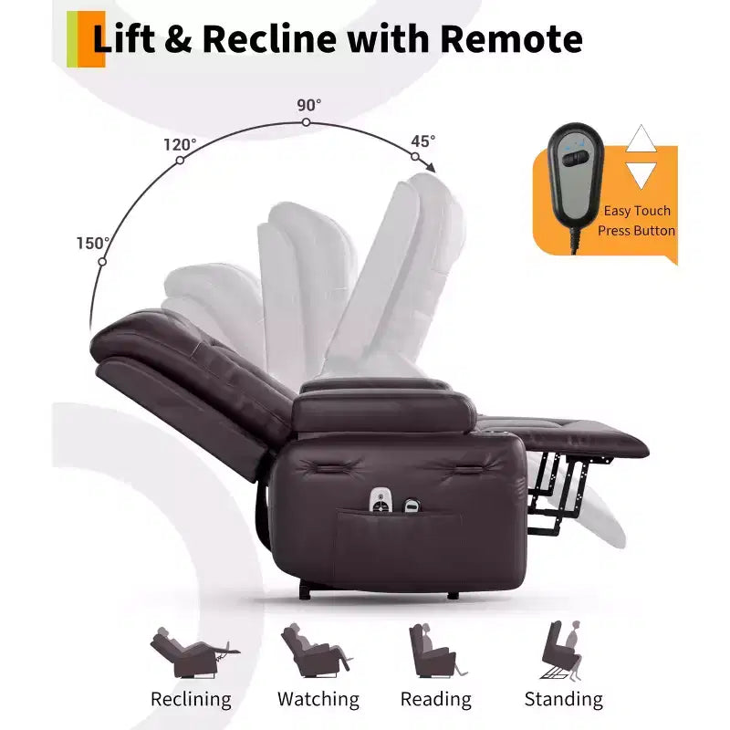 Large Faux Leather Power Lift Recliner - Heat and Massage, Oversized Upholstered Reclining Sofa for Adults, Padded Home Theater Seating