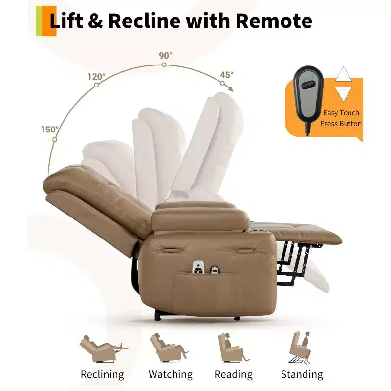 Large Faux Leather Power Lift Recliner - Heat and Massage, Oversized Upholstered Reclining Sofa for Adults, Padded Home Theater Seating
