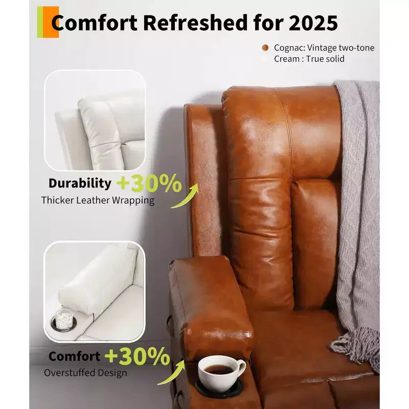 Large Faux Leather Power Lift Recliner - Heat and Massage, Oversized Upholstered Reclining Sofa for Adults, Padded Home Theater Seating