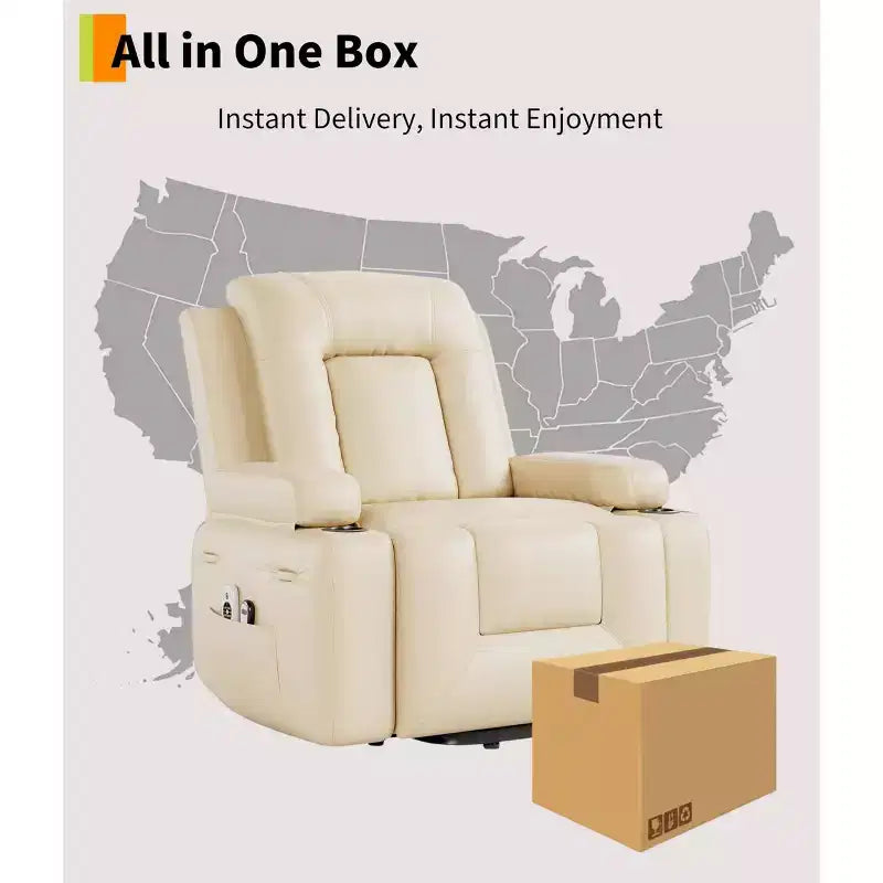 Large Faux Leather Power Lift Recliner - Heat and Massage, Oversized Upholstered Reclining Sofa for Adults, Padded Home Theater Seating