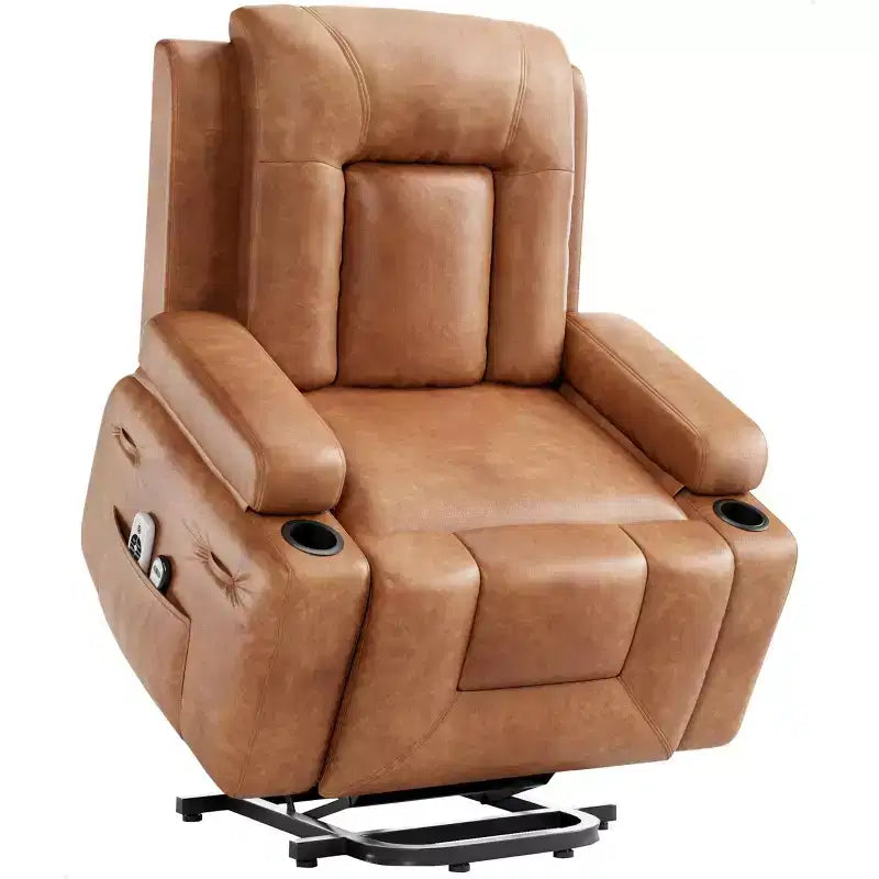 Large Faux Leather Power Lift Recliner - Heat and Massage, Oversized Upholstered Reclining Sofa for Adults, Padded Home Theater Seating