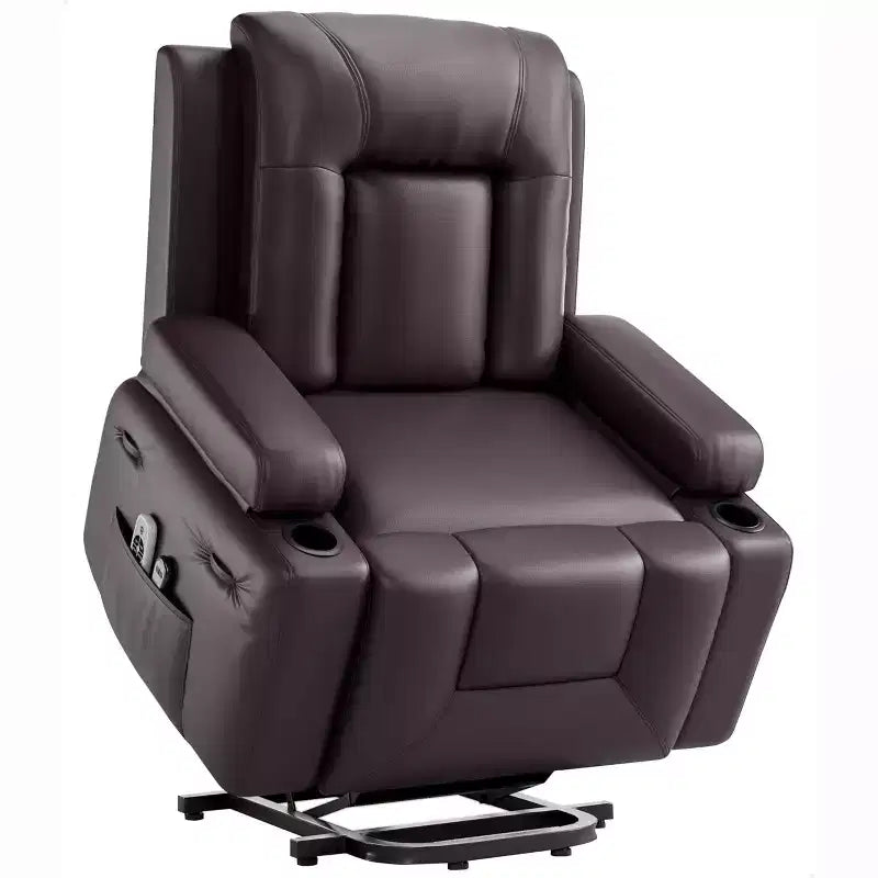 Large Faux Leather Power Lift Recliner - Heat and Massage, Oversized Upholstered Reclining Sofa for Adults, Padded Home Theater Seating