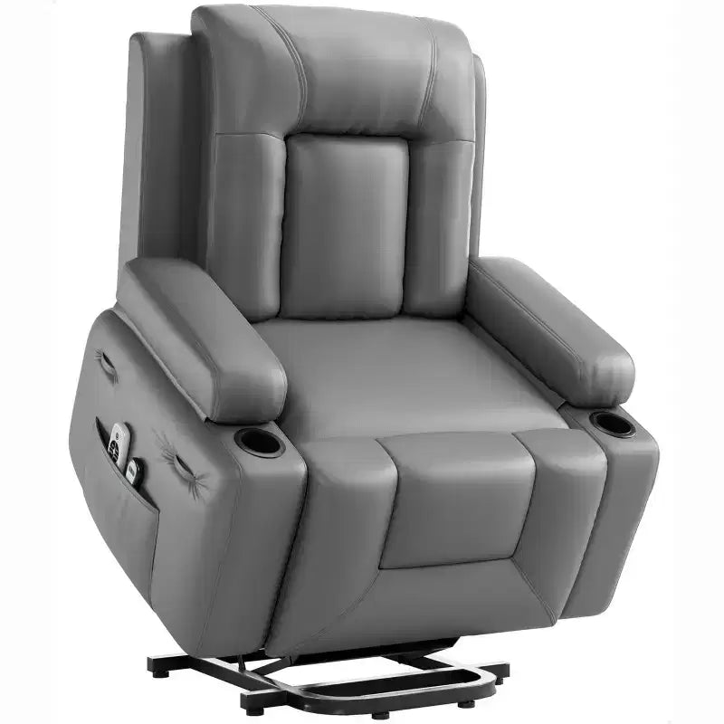 Large Faux Leather Power Lift Recliner - Heat and Massage, Oversized Upholstered Reclining Sofa for Adults, Padded Home Theater Seating