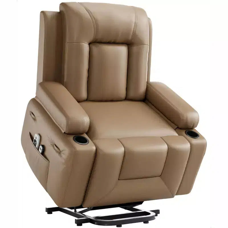 Large Faux Leather Power Lift Recliner - Heat and Massage, Oversized Upholstered Reclining Sofa for Adults, Padded Home Theater Seating