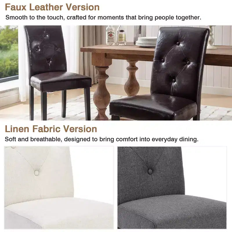 VECELO Upholstered Dining Chairs Set of 2/4/6 Modern Fabric/PU Leather Kitchen Chairs High Back Modern Dining Chairs Brown/Beige/Green