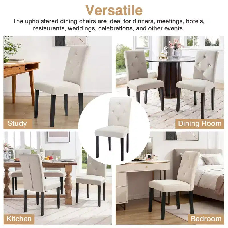 VECELO Upholstered Dining Chairs Set of 2/4/6 Modern Fabric/PU Leather Kitchen Chairs High Back Modern Dining Chairs Brown/Beige/Green