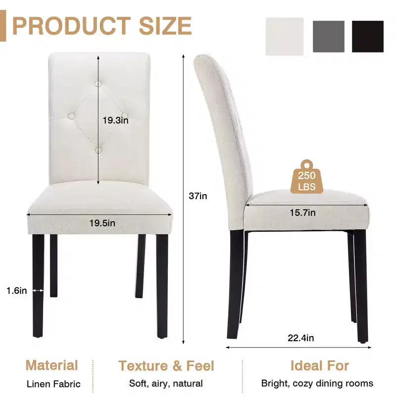 VECELO Upholstered Dining Chairs Set of 2/4/6 Modern Fabric/PU Leather Kitchen Chairs High Back Modern Dining Chairs Brown/Beige/Green