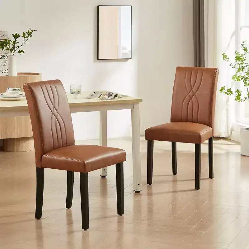 VECELO Upholstered Dining Chairs Set of 2/4/6 Modern Fabric/PU Leather Kitchen Chairs High Back Modern Dining Chairs Brown/Beige/Green