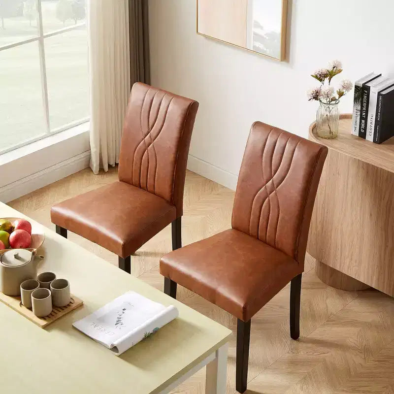 VECELO Upholstered Dining Chairs Set of 2/4/6 Modern Fabric/PU Leather Kitchen Chairs High Back Modern Dining Chairs Brown/Beige/Green