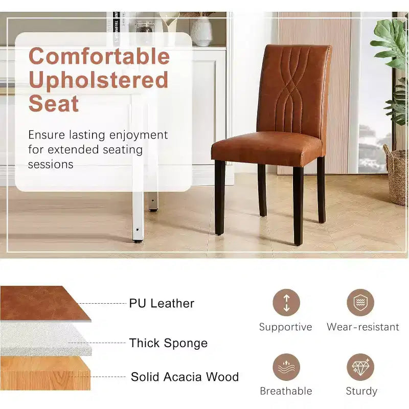 VECELO Upholstered Dining Chairs Set of 2/4/6 Modern Fabric/PU Leather Kitchen Chairs High Back Modern Dining Chairs Brown/Beige/Green
