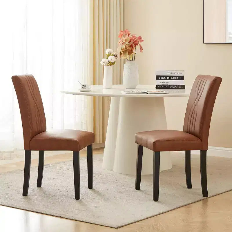 VECELO Upholstered Dining Chairs Set of 2/4/6 Modern Fabric/PU Leather Kitchen Chairs High Back Modern Dining Chairs Brown/Beige/Green