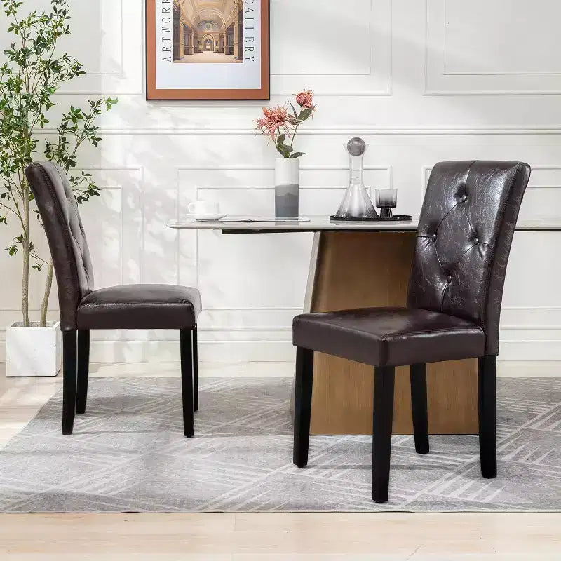 VECELO Upholstered Dining Chairs Set of 2/4/6 Modern Fabric/PU Leather Kitchen Chairs High Back Modern Dining Chairs Brown/Beige/Green