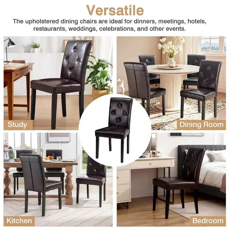 VECELO Upholstered Dining Chairs Set of 2/4/6 Modern Fabric/PU Leather Kitchen Chairs High Back Modern Dining Chairs Brown/Beige/Green
