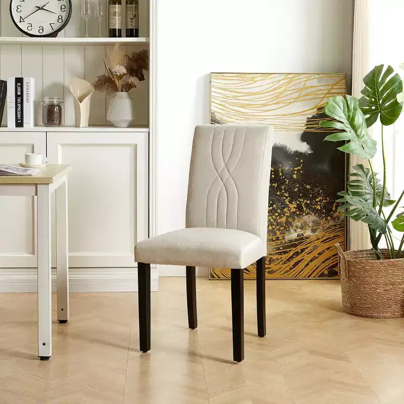 VECELO Upholstered Dining Chairs Set of 2/4/6 Modern Fabric/PU Leather Kitchen Chairs High Back Modern Dining Chairs Brown/Beige/Green