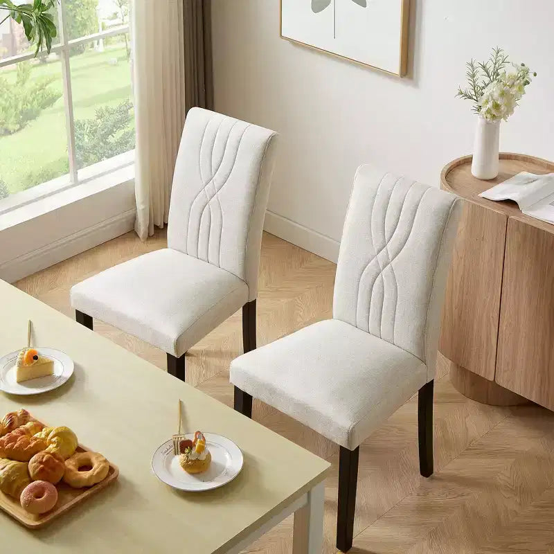 VECELO Upholstered Dining Chairs Set of 2/4/6 Modern Fabric/PU Leather Kitchen Chairs High Back Modern Dining Chairs Brown/Beige/Green