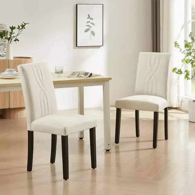 VECELO Upholstered Dining Chairs Set of 2/4/6 Modern Fabric/PU Leather Kitchen Chairs High Back Modern Dining Chairs Brown/Beige/Green