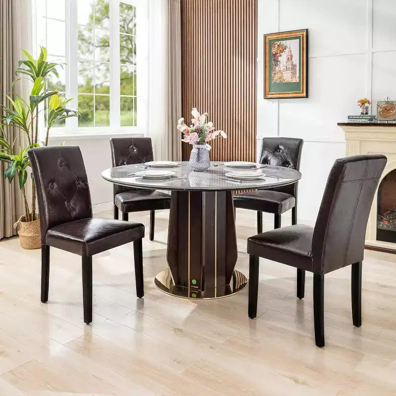 VECELO Upholstered Dining Chairs Set of 2/4/6 Modern Fabric/PU Leather Kitchen Chairs High Back Modern Dining Chairs Brown/Beige/Green