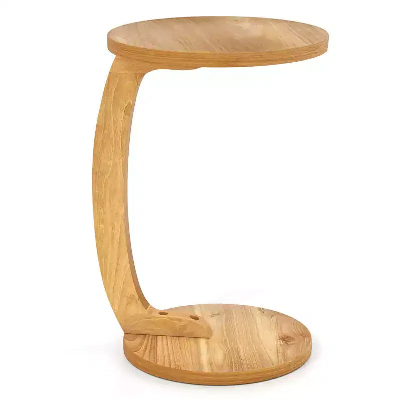 Costway 1/2 PCS Round C-shaped Side Table, 24 Solid Teak Wood End Table with Thickened Top