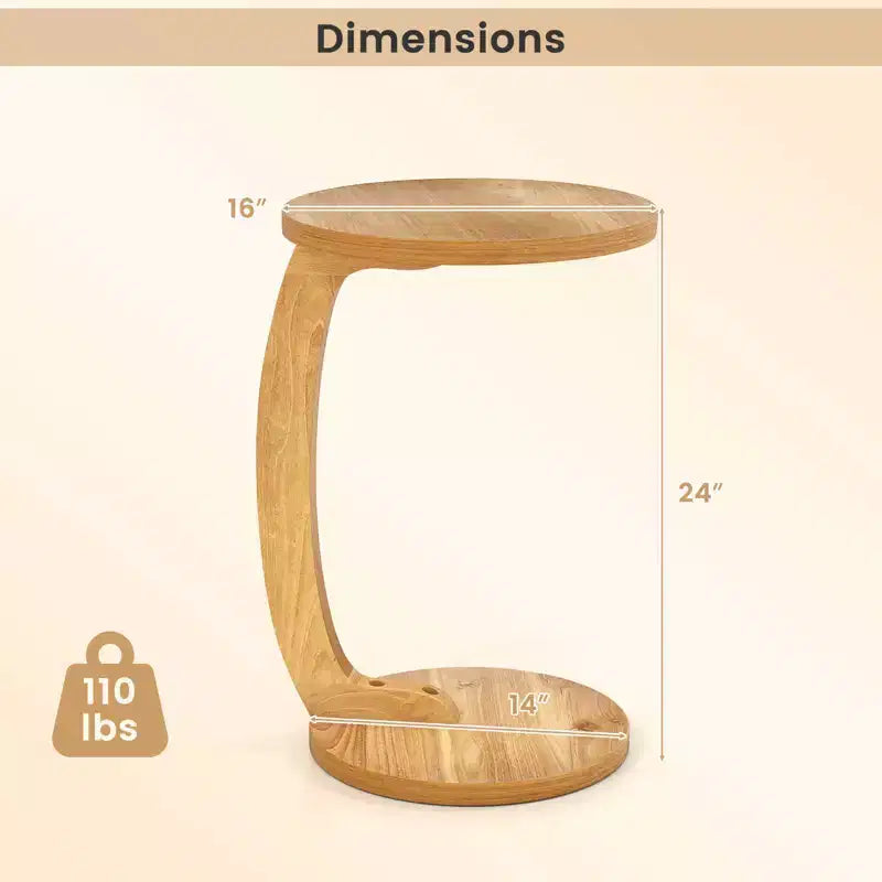 Costway 1/2 PCS Round C-shaped Side Table, 24 Solid Teak Wood End Table with Thickened Top