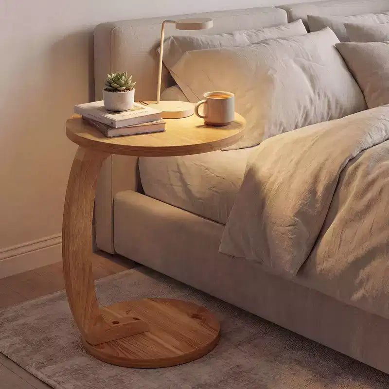 Costway 1/2 PCS Round C-shaped Side Table, 24 Solid Teak Wood End Table with Thickened Top